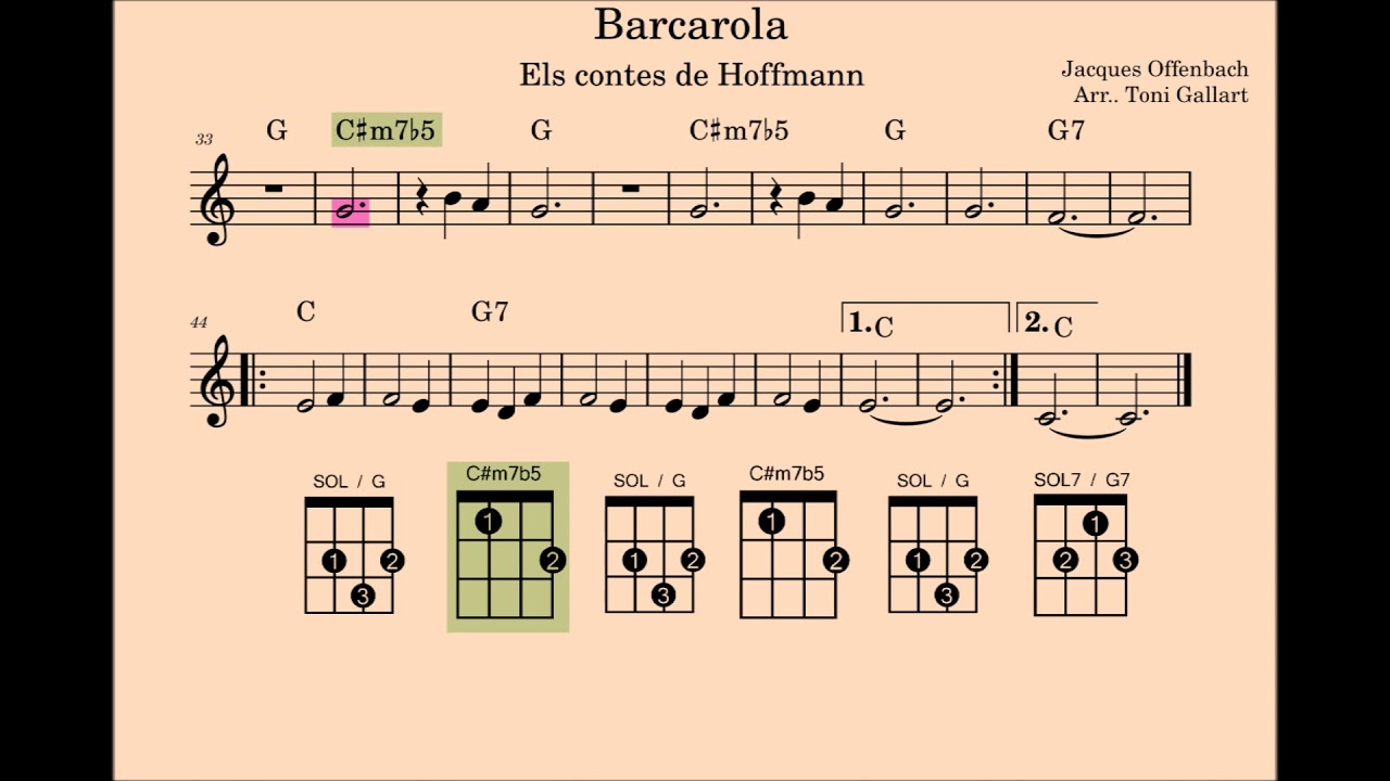 Barcarola. J. Offenbach. Flauta, violí, ukelele, ...