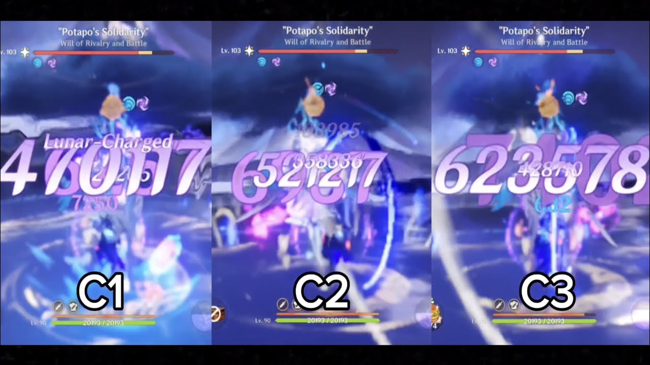 Flins C0/C1/C2/C3 Damage Comparison (Luna 1)