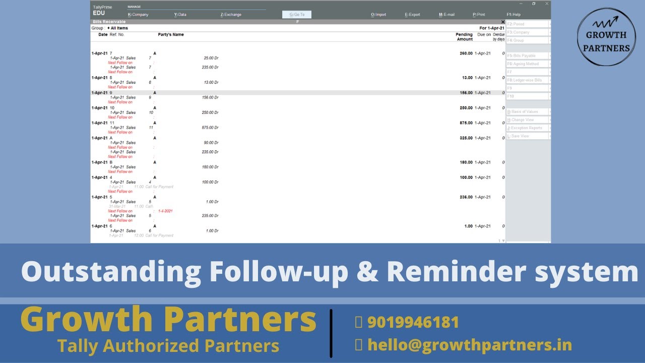 Outstanding Follow-up Reminder System In Tally Prime