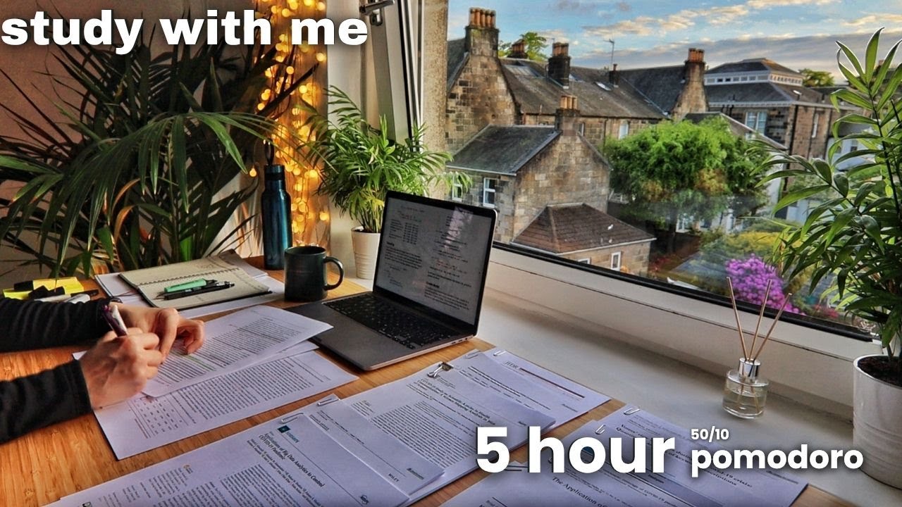 5 HOUR STUDY WITH ME | Background noise, 10 min Break, NO MUSIC, Study with Merve | 50-10 POMODORO