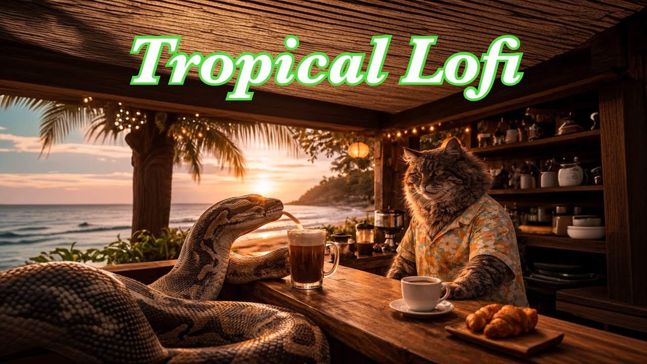 Tropical Beach Café Lofi 🌴 Relaxing Chill Beats for Slow Mornings & Cozy Evenings🐈