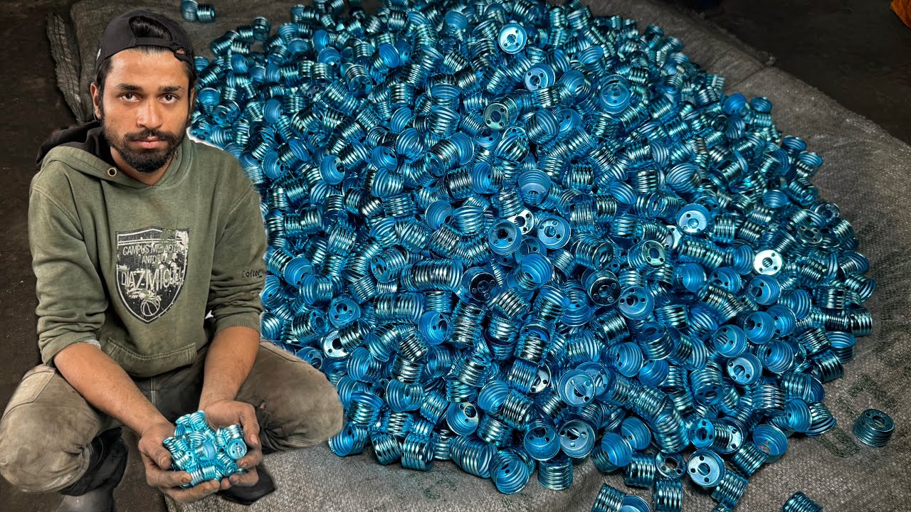 Extreme Recycling of Cooking Oil Tin Boxes 😱 | Mass Production of LED Bulb Holders In Factory