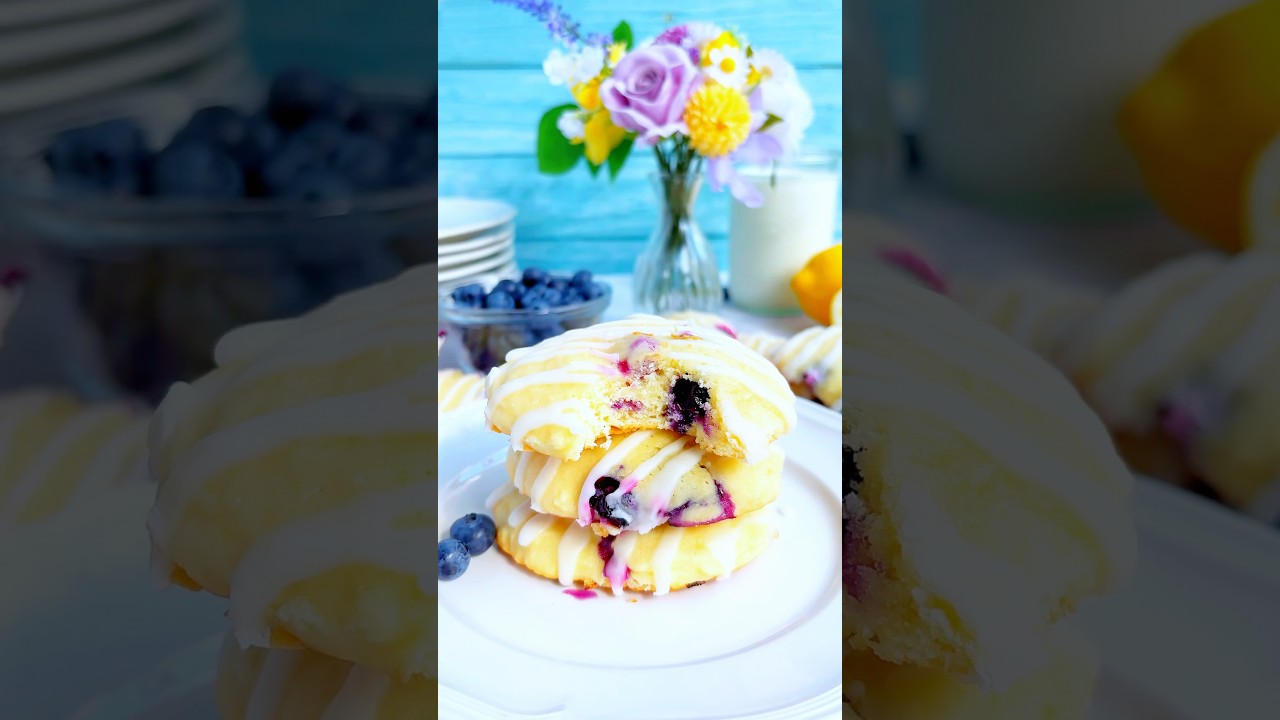 Soft Lemon Blueberry Cookies (Easy and Delicious!) 🍋🫐 #shorts #summerbaking #lemoncookies