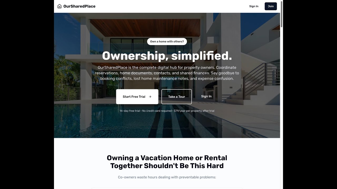 OurSharedPlace - Manage Bookings, Finances, How-to Documents for a Shared Vacation Property.