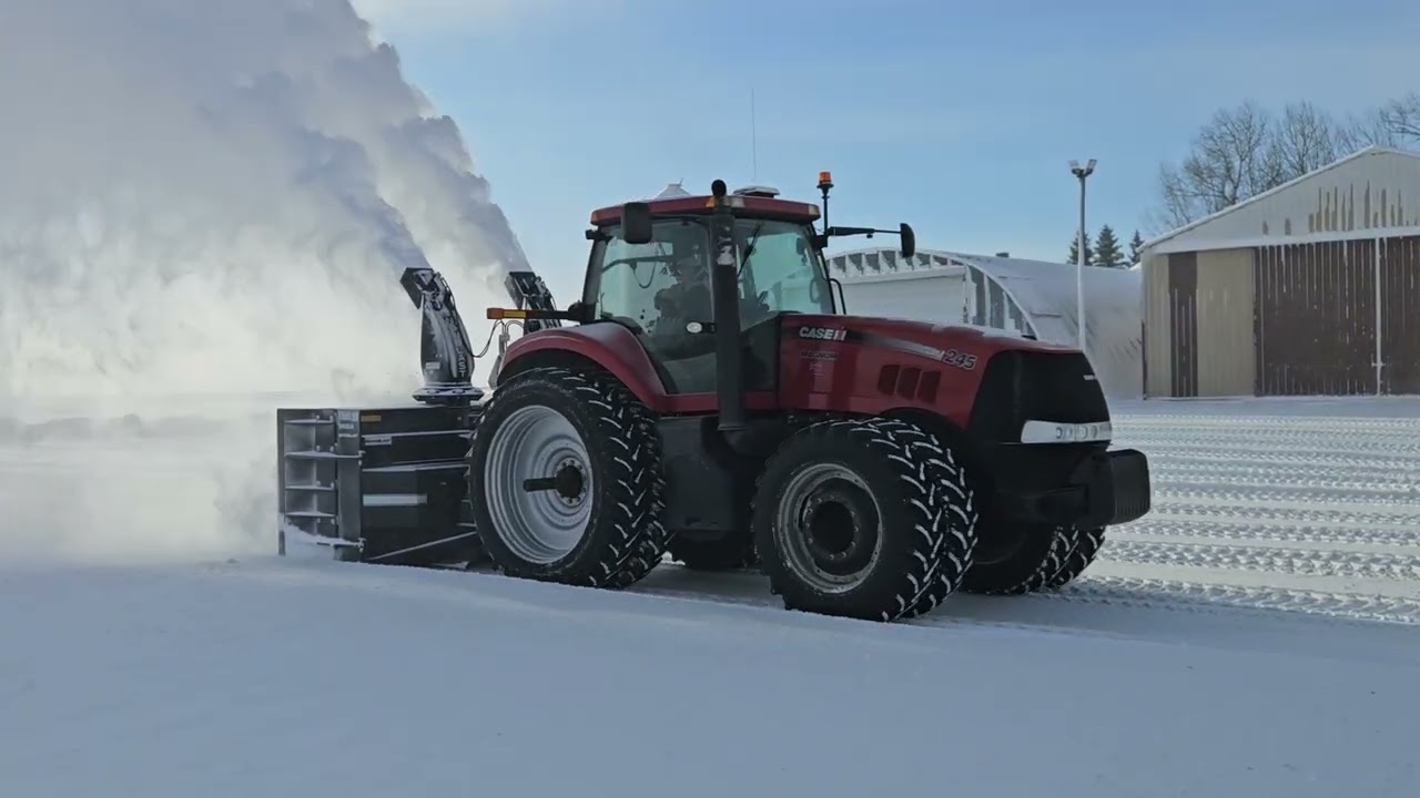 Cleaning Snow After A Winter Storm With A Case IH 245 Mangnum and Teamco Snowblast