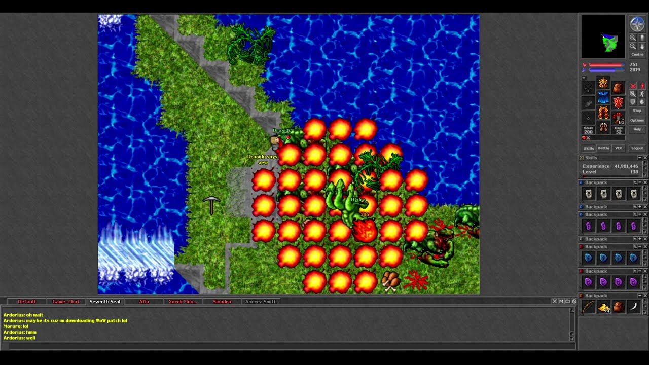 Old Tibia - Draxido hunting Hydras after 7.5 Update (Chimera 2005)