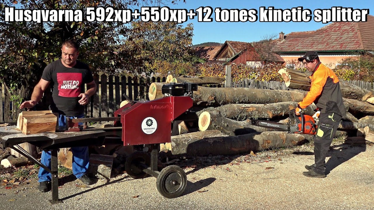 Husqvarna 592XP + 550XP & despicatorul cinetic 12 tone la lemne de foc