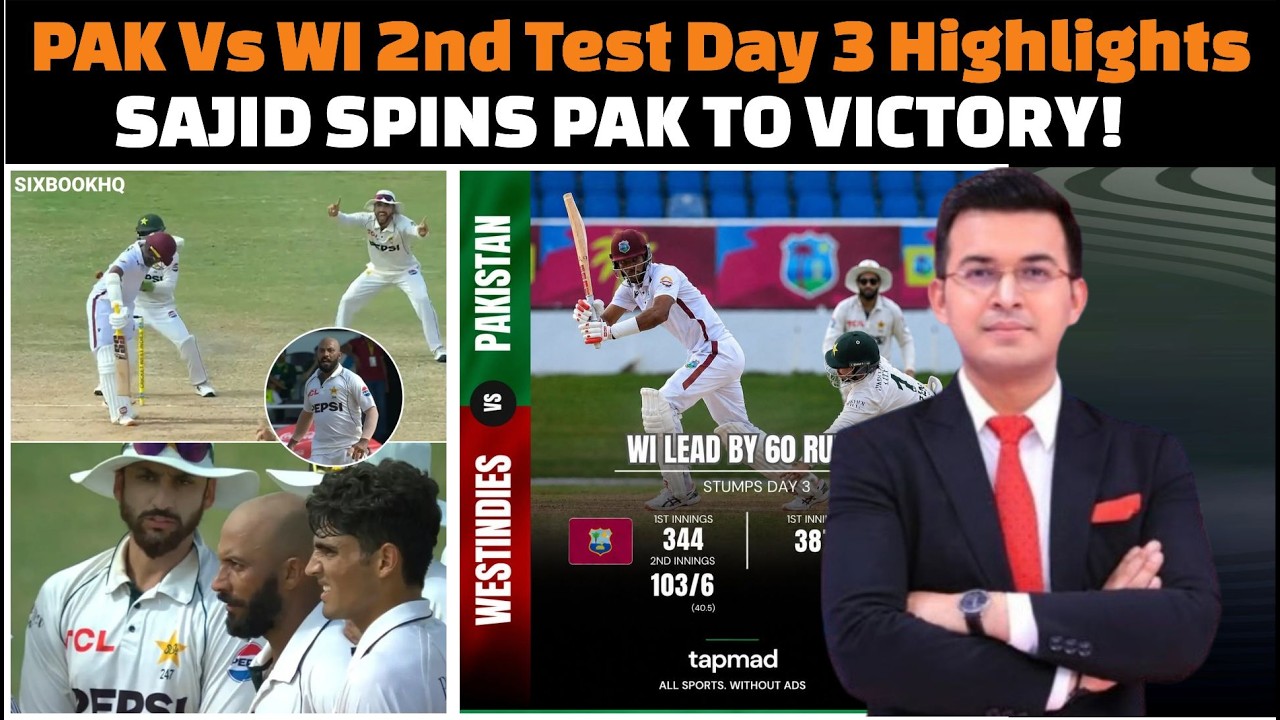 Pakistan vs West Indies 2nd Test Day 3 Highlights 2026.