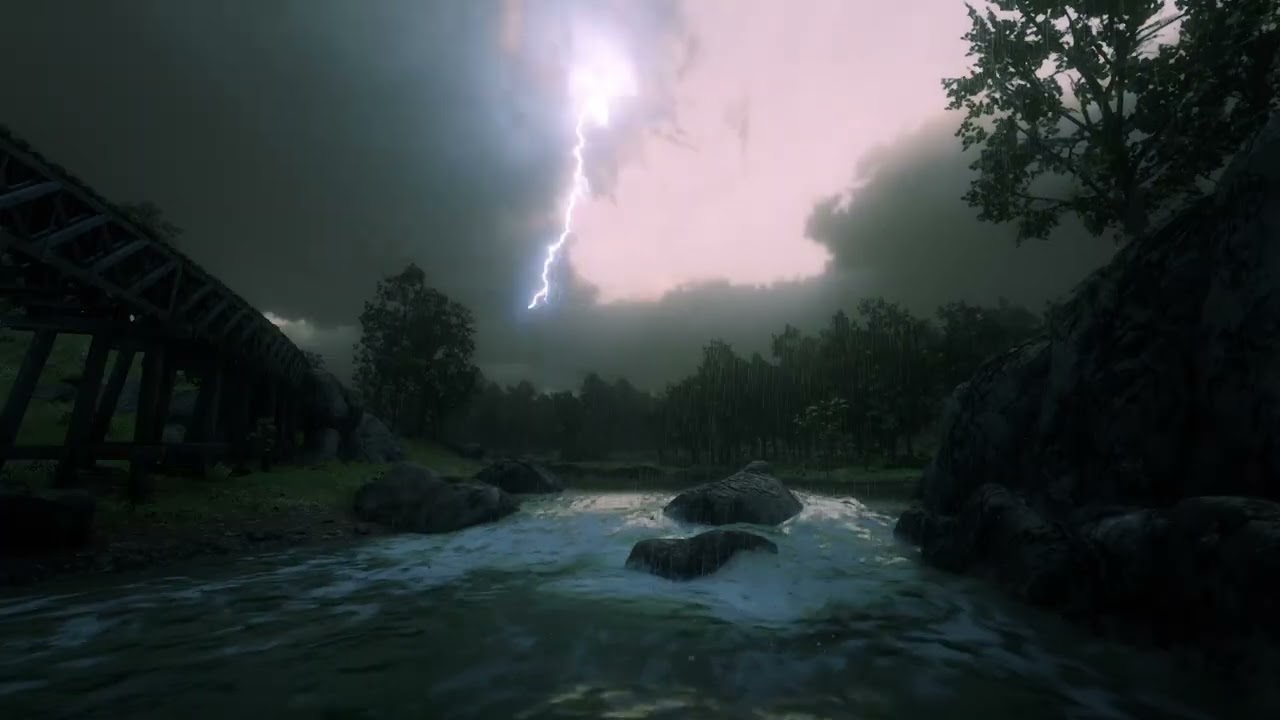 Heavy Rainstorm Sounds | Anxiety Relief | RDR 2
