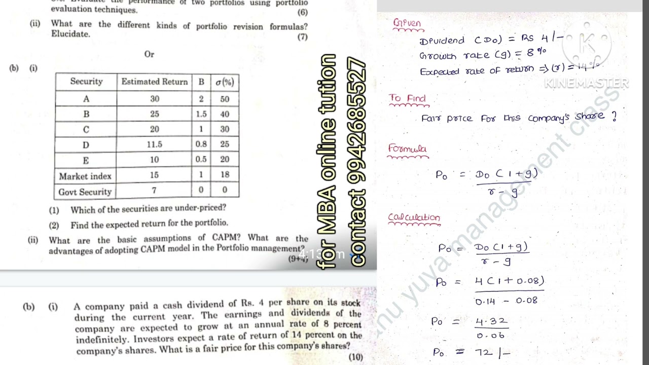 SAPM anna university MBA  questions paper solved  sum..👆👆👆