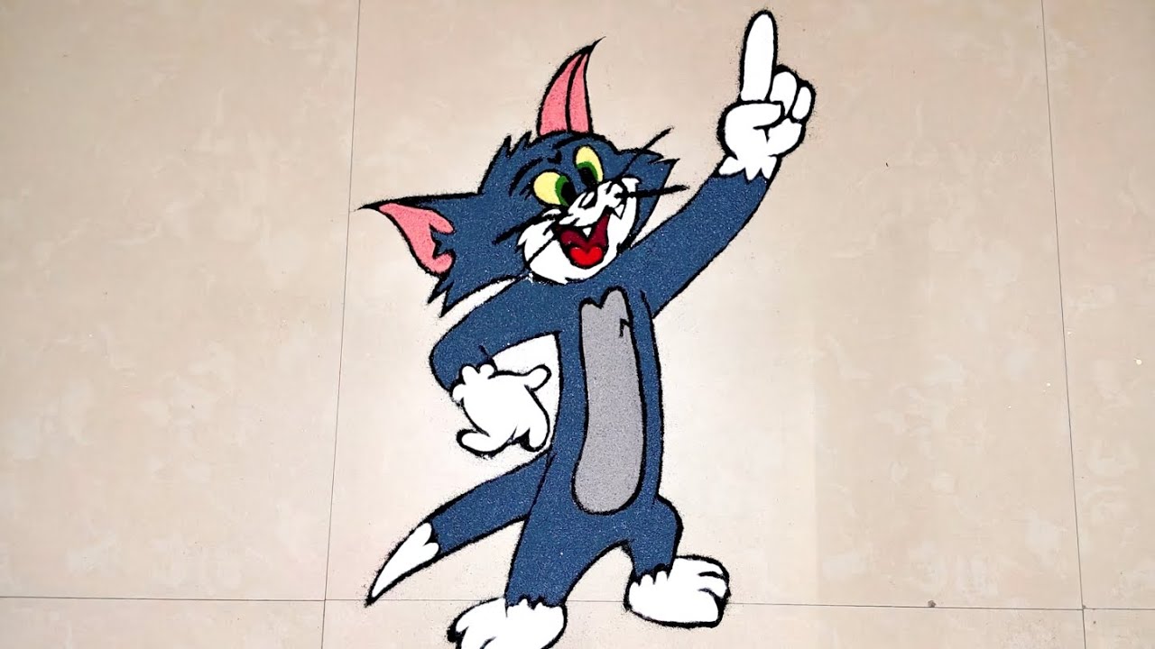 Freehand Tom Cat Rangoli ✨