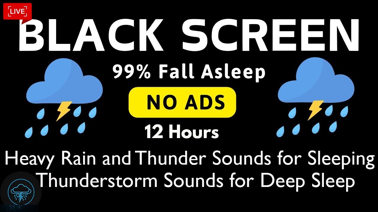 🔴 Heavy Rain and Thunder Sounds for Sleeping - Black Screen | Deep Storm Night for Insomnia Relief