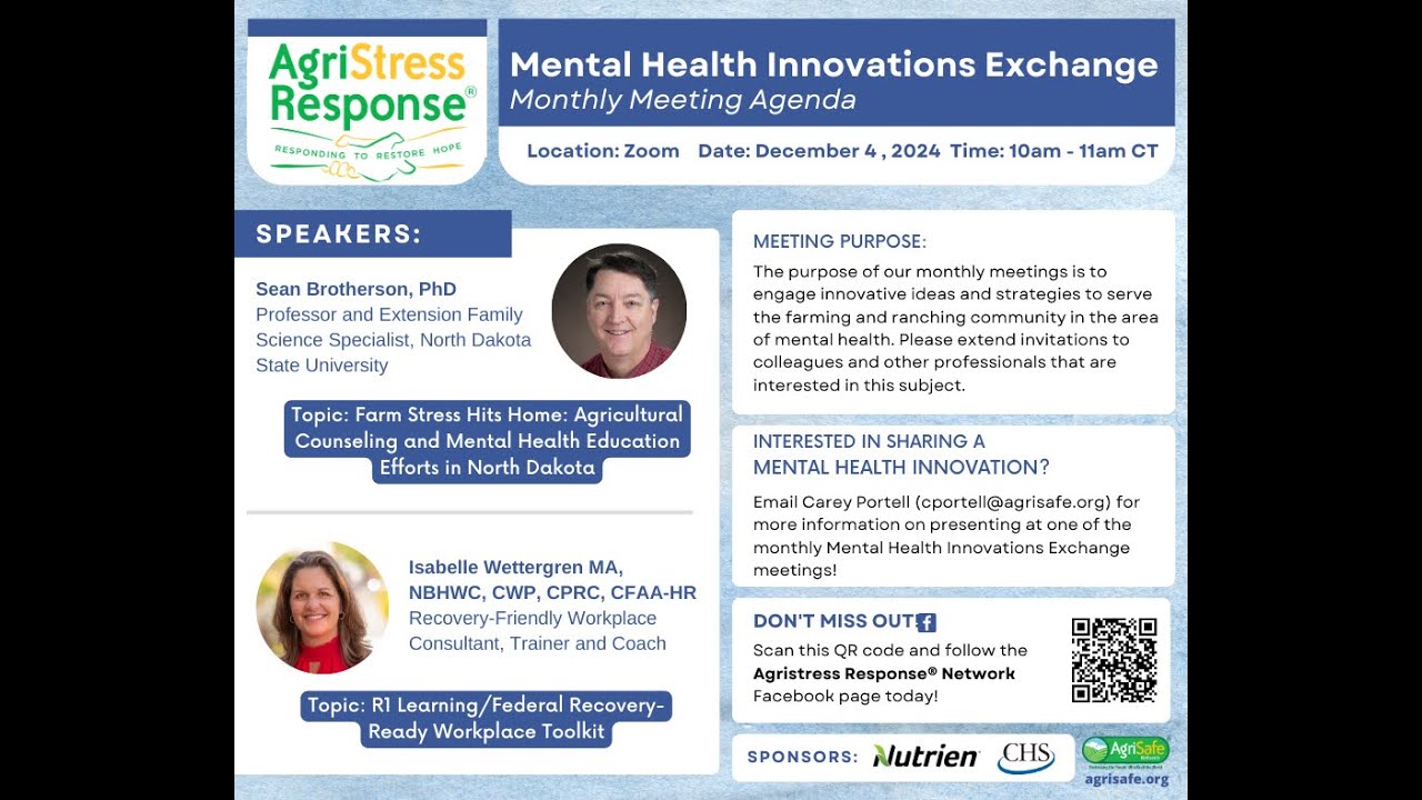 AgriStress Response Mental Health Innovations Exchange: December 4, 2024 Meeting Recording