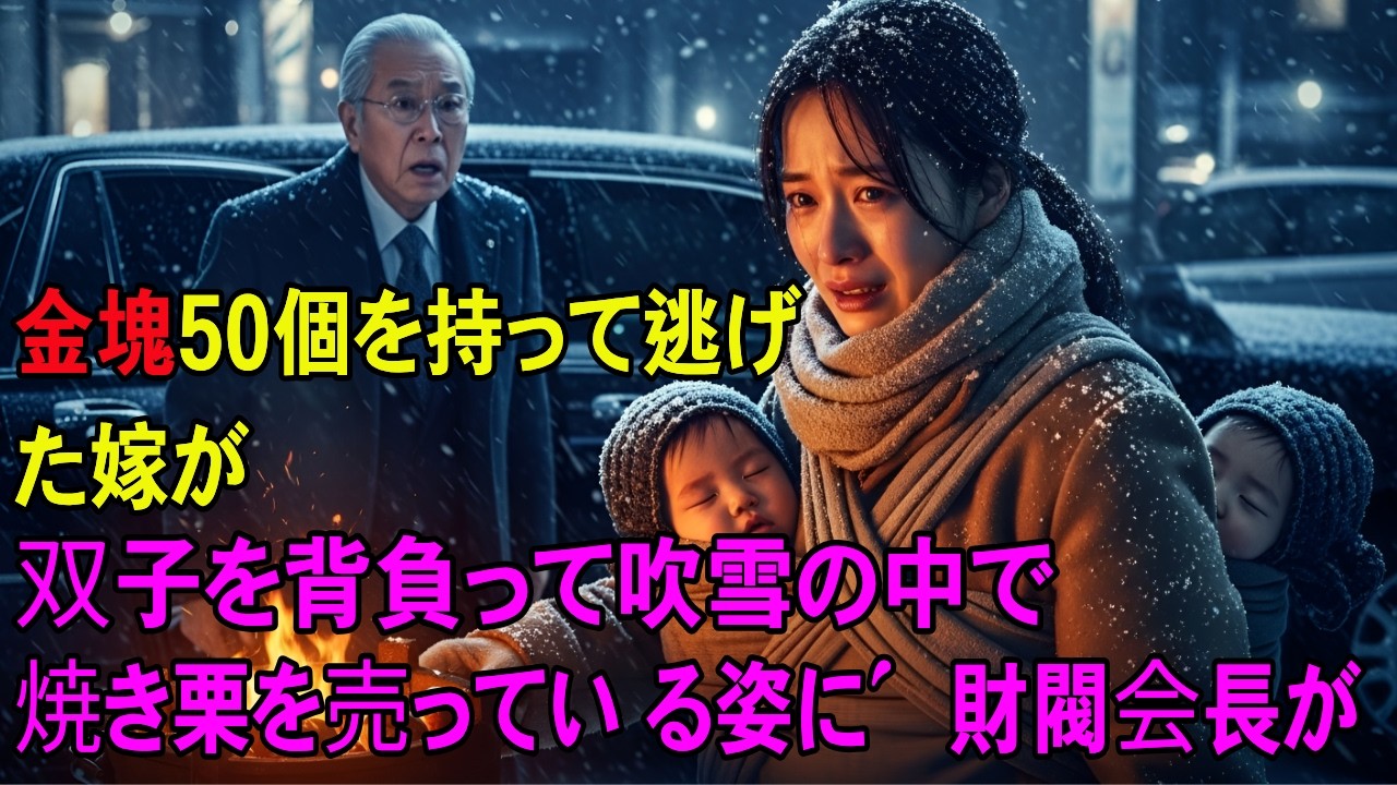 金塊50個を持って逃げた嫁が、双子を背負って吹雪の中で焼き栗を売っている姿に、財閥会長が驚愕した