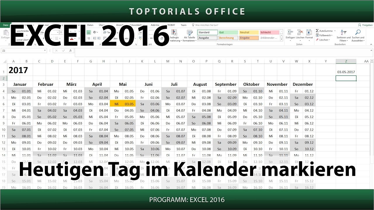 Heutigen Tag im Kalender markieren (Excel)