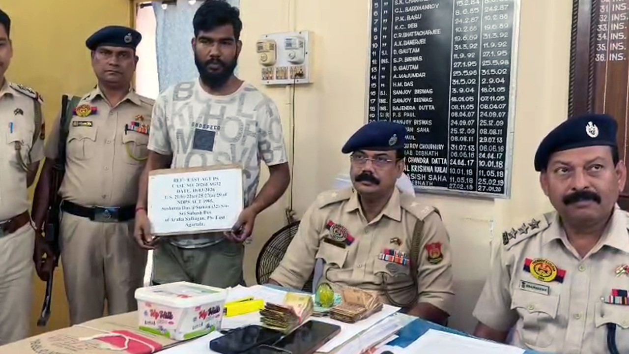 East Agartala Police  raided and recovered 800 Yaba Tablet, 6.4 Brown Suger, 3200 Cash