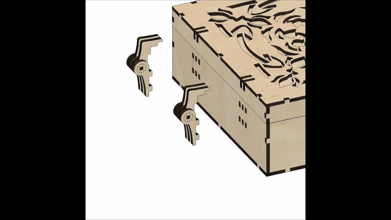 DXF, SVG files for laser cutting Box with integrated hinges, opening carved cover