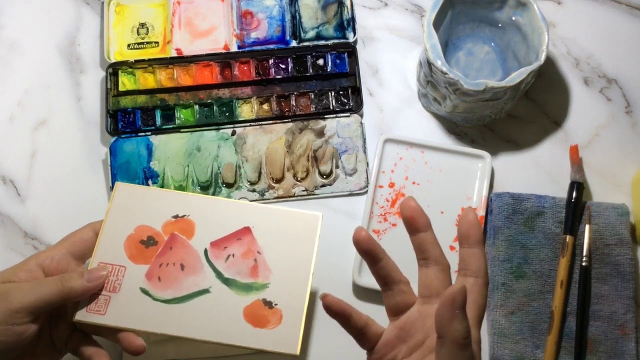 Using Chinese Ink Techniques In Watercolour Painting - WATERMELONS