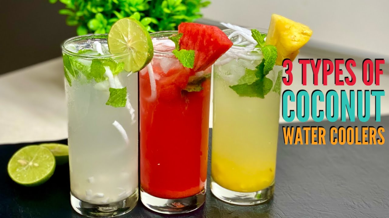Coconut Water Coolers | Three Flavors of Easy Coconut Water Coolers | Summer Coolers | Quick Recipes