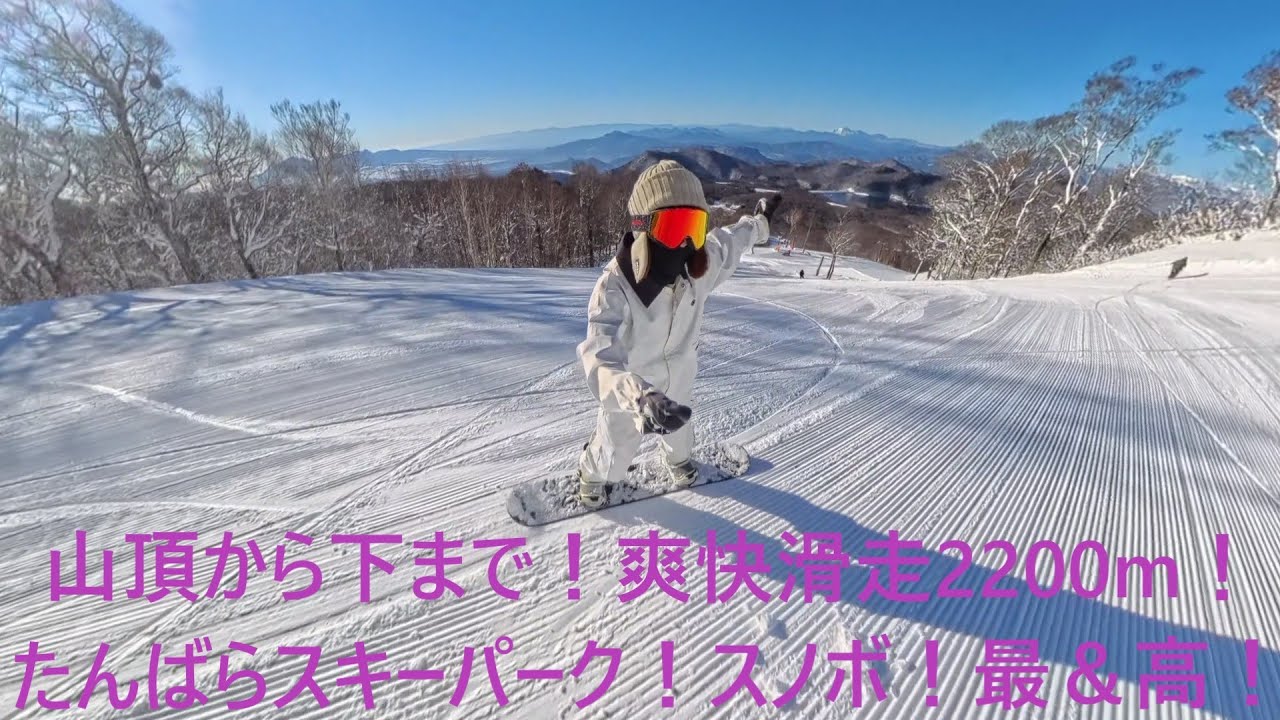 【山頂から下まで】本日！たんばらスキーパークがコース拡大！最長2200m爽快滑走！【ピーカンパウダースノー】スノボ！最＆高！