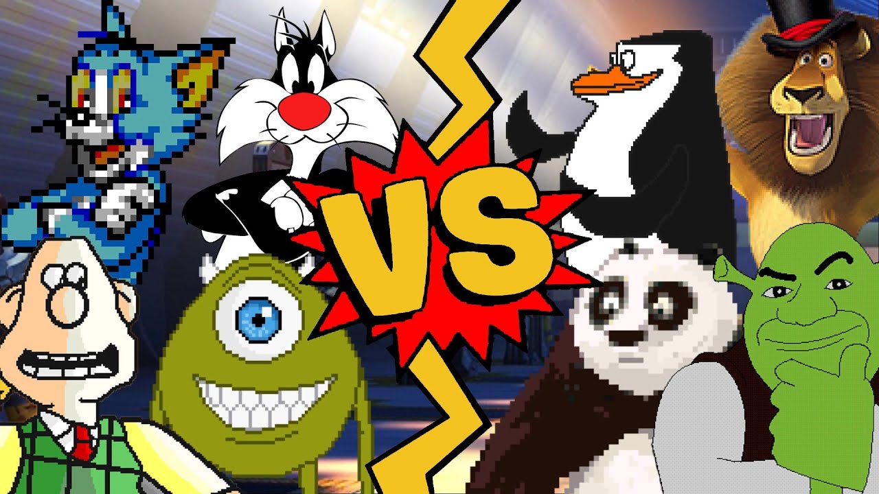 M.U.G.E.N Battles | Sylvester/Tom Cat/Wallace/Mike Wazowski vs Alex/Shrek/Po/Skipper