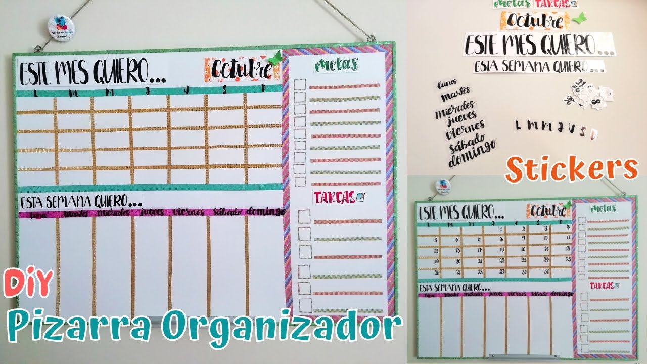 Pizarra Planificador Mensual y Semanal | Organizador, Calendario, Semanario | DIY Stickers Caseros