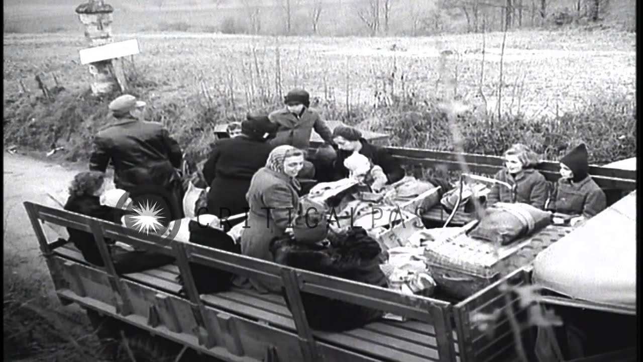 An American sergeant checks the documents of German refugees' who are waiting to ...HD Stock Footage