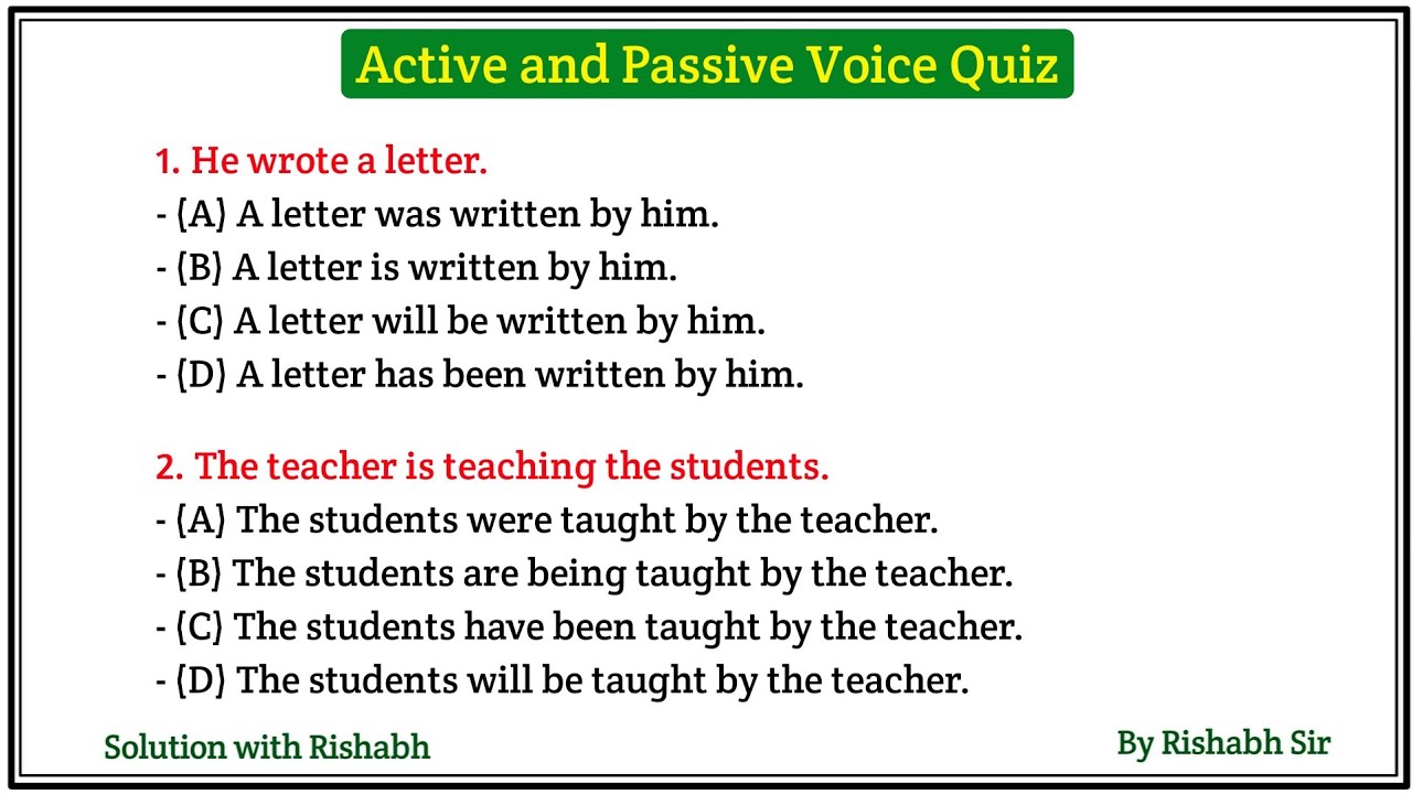 Active and Passive voice quiz | Active and Passive voice in english | Active voice and Passive voice