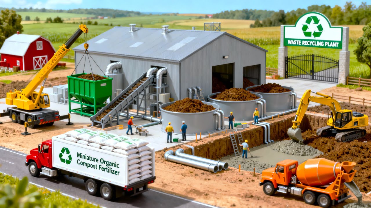 Miniature Construction: Building a Waste Recycling Plant to Make Fertilizer for the Farm♻️🏭