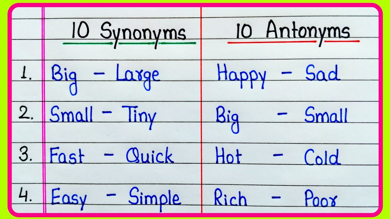 10 Synonyms and Antonyms | 10 Antonyms and 10 Synonyms words | Antonym Synonym
