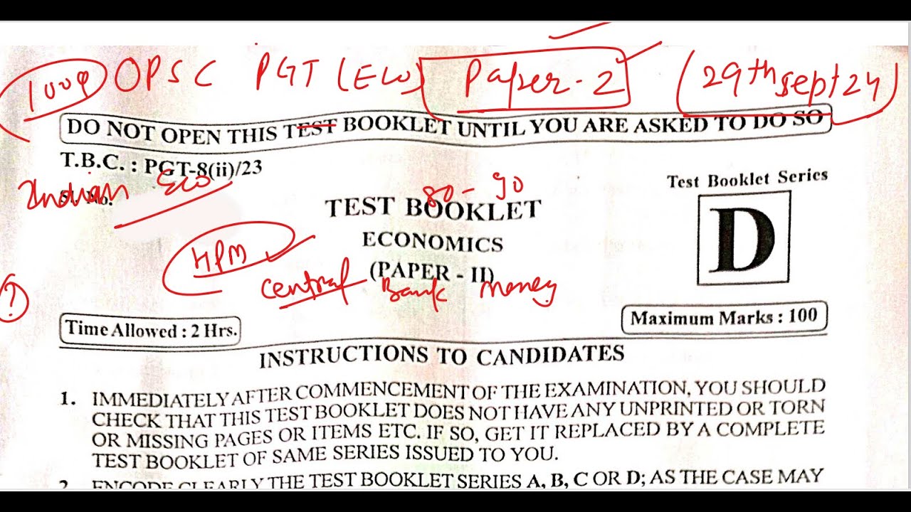 PAPER-2/ OPSC PGT ECO/ANS KEYS / 29TH AUG
