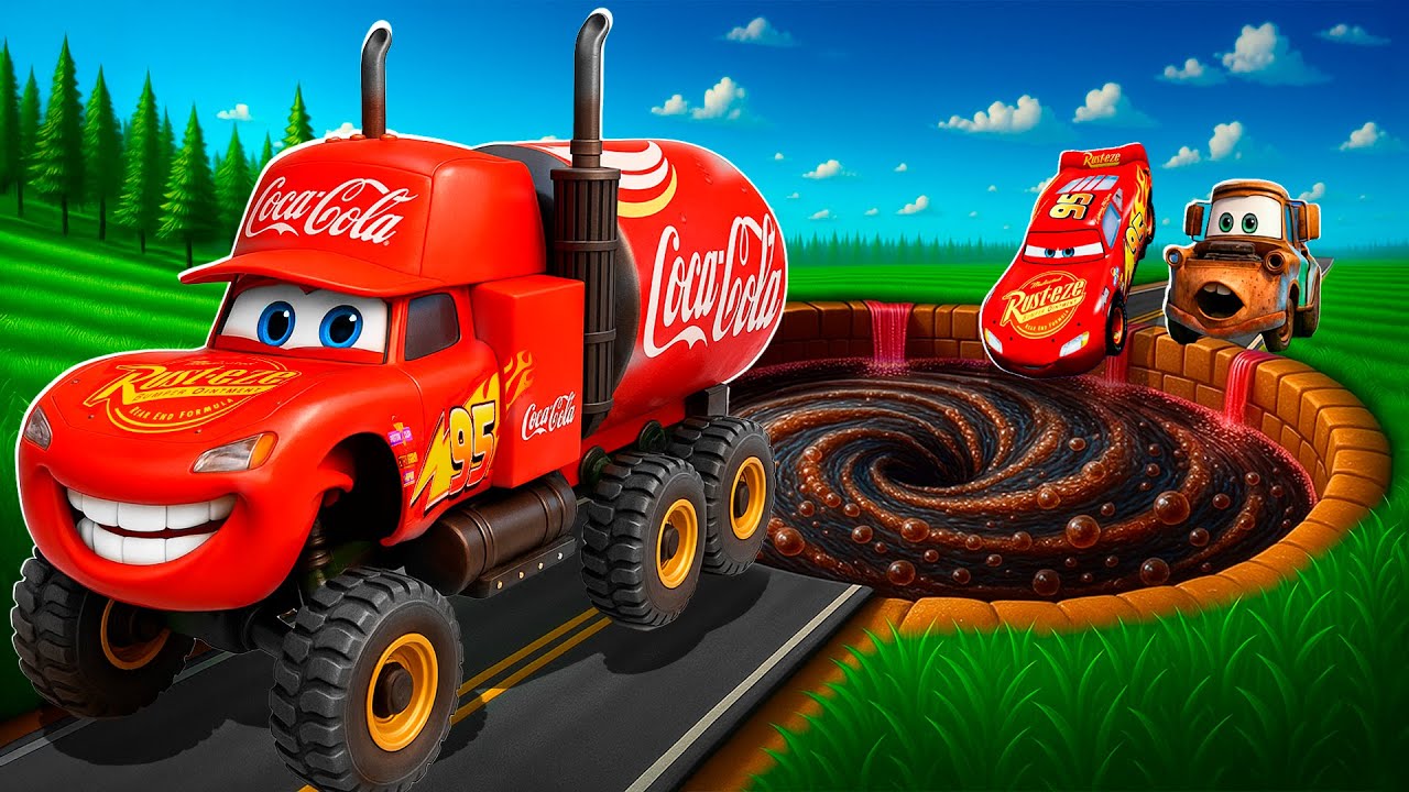 💥 Cars JUMP into Coca-Cola PORTAL Pit and TRANSFORM into TRUCKS! | McQueen & Mater in BeamNG Drive 🥤