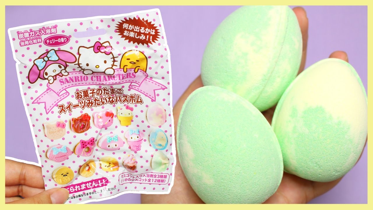 SANRIO SWEETS BATH BOMB SURPRISE EGGS! Gudetama, My Melody, and Hello Kitty!