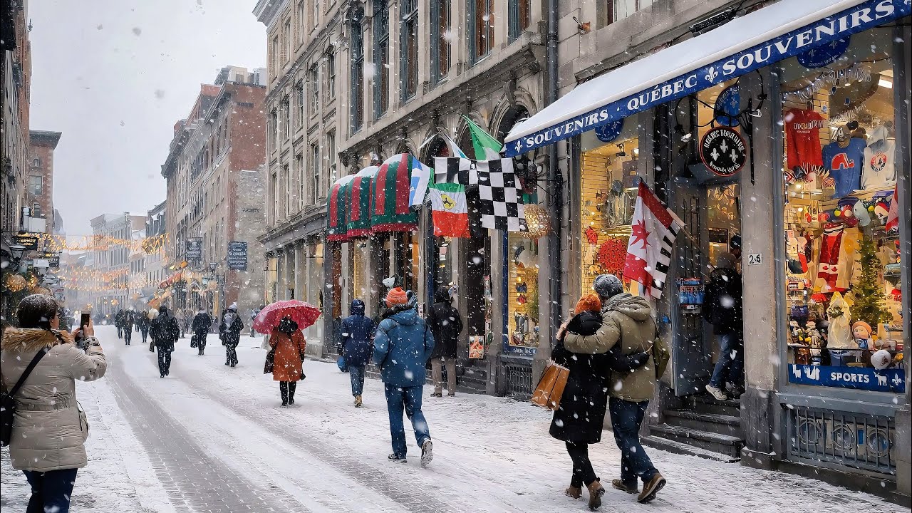 No filter, no music Montreal’s most famous tourist street under the snow | Walks❄️