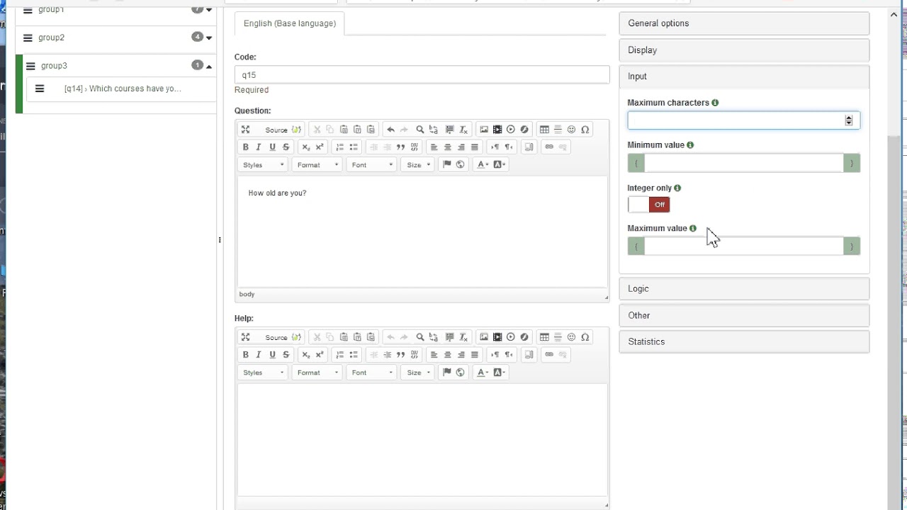LimeSurvey Numerical input questions
