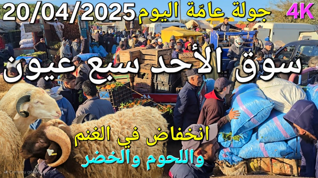 أثمنة الغنم والدجاج واللحوم والخضر سوق الأحد سبع عيون اليوم 20/04/2025