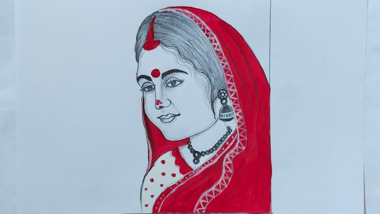 How to draw new bride step by step | beautiful girl face drawing