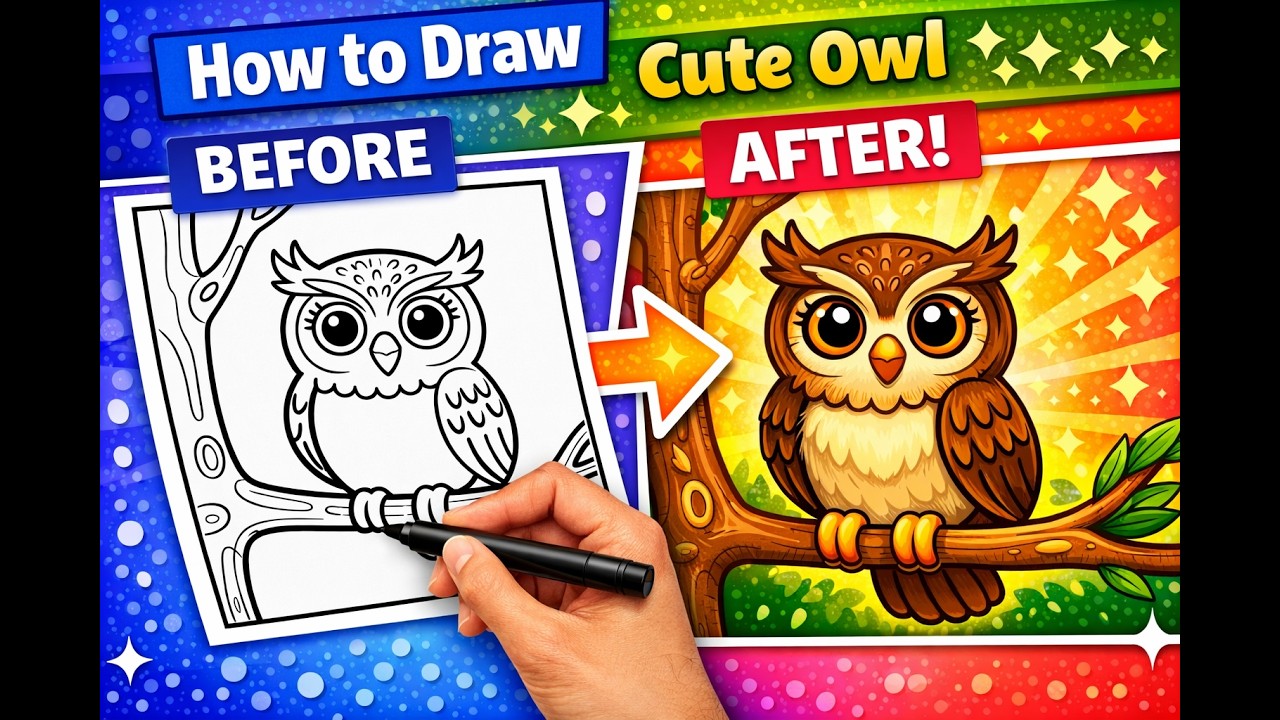 Как легко нарисовать сову | Пошаговая инструкция для детей | Рисунок Лелин