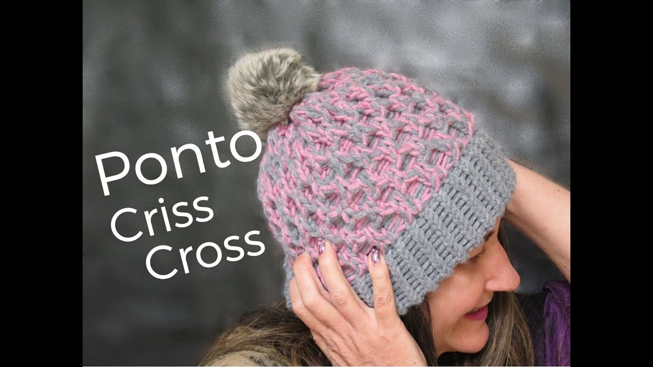 PONTO CRISS CROSS no tear circular, como fazer gorro de lã - Cachecol de tear