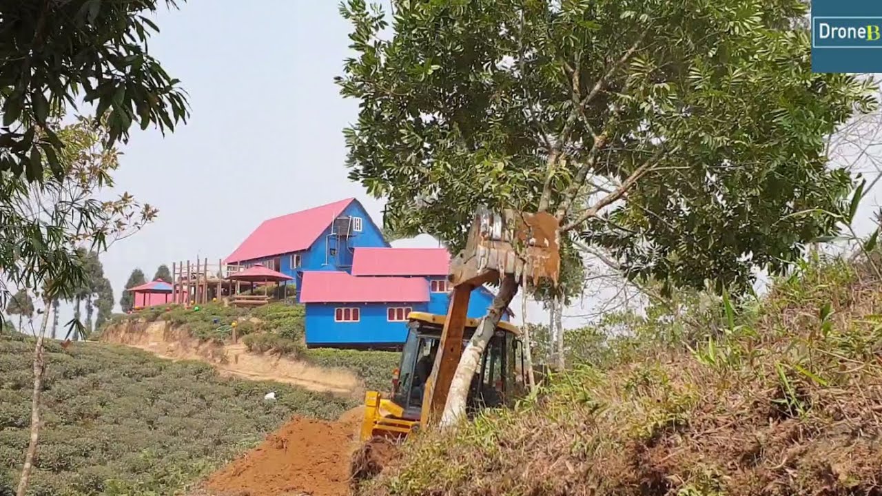 Hilly Homestay Site Road-Backhoe Loader-Cutting Hill-Felling Tree-Backhoe Video