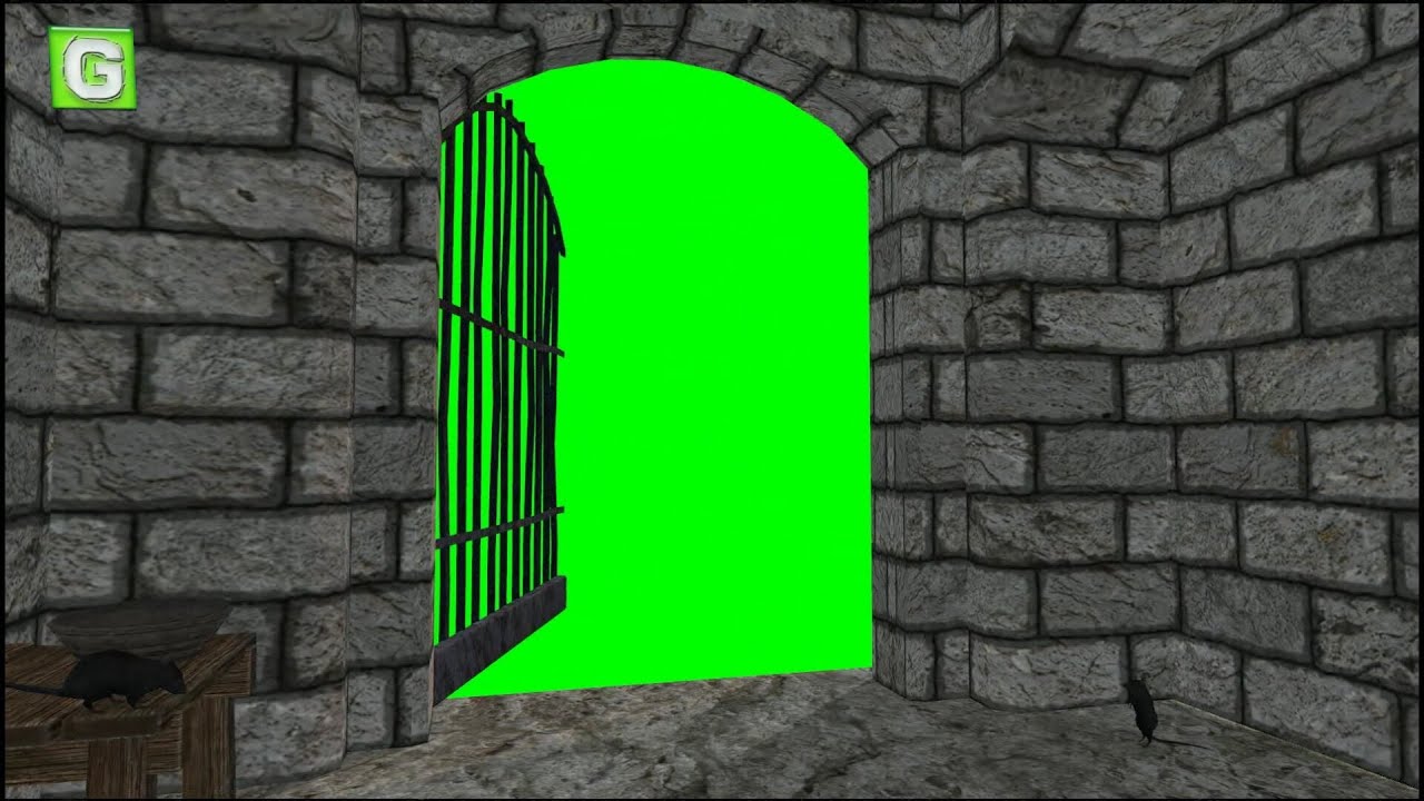 Dungeon door opens and go out green screen - free use