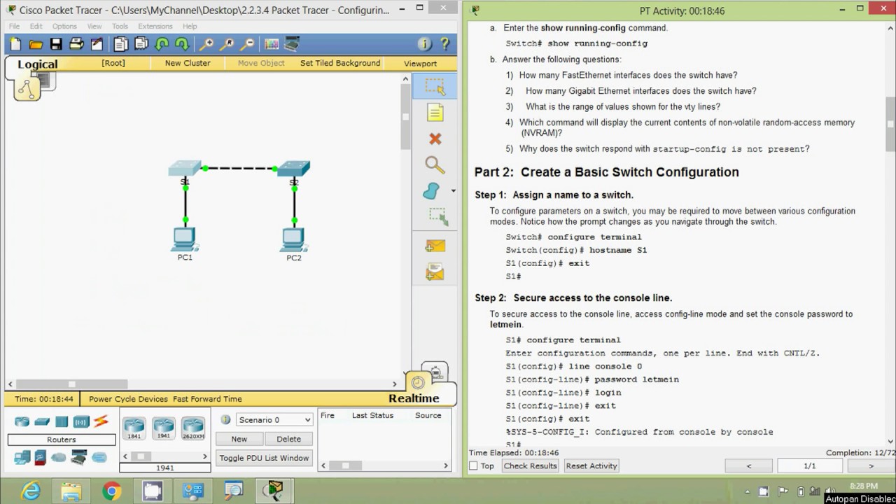 2.2.3.4 Packet Tracer - Configuring Initial Switch Settings