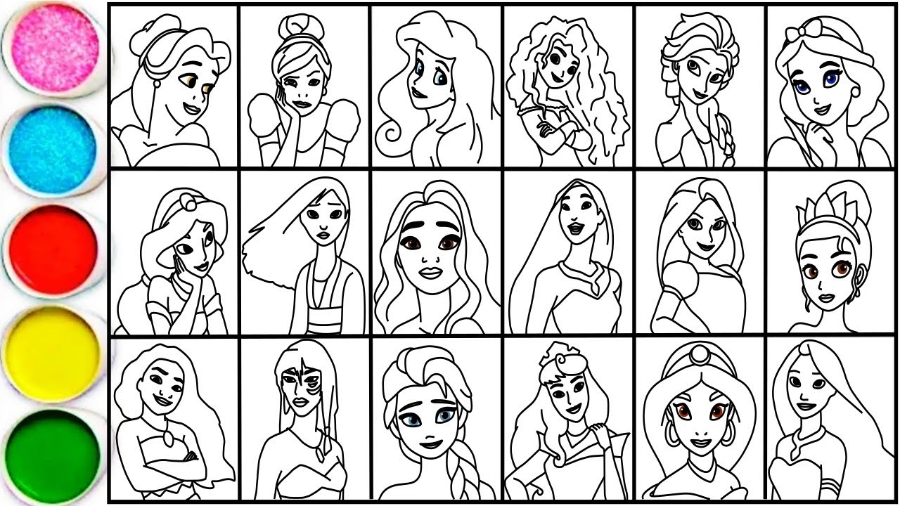 How to draw 18 Princesses Disney - Belle, Cinderella, Ariel, Merida, Elsa, Snow White & others