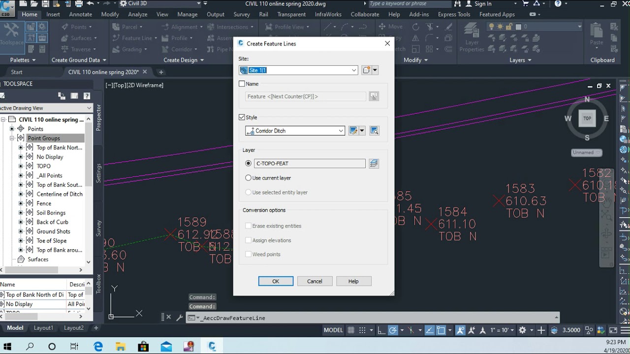 Civil 110 - Creating Feature Lines for Ditch