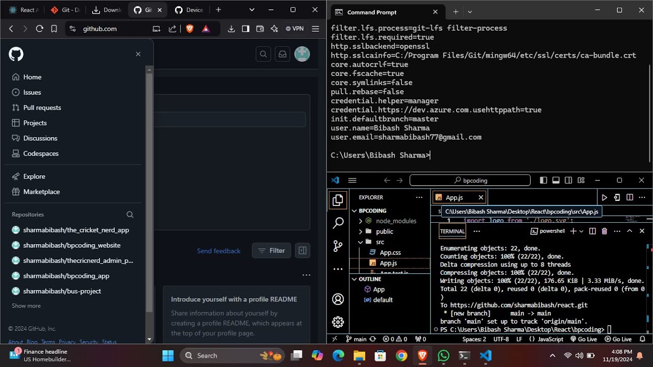 How to download and setup Git & GitHub & Push Project on GitHub | React JS | Episode -02 | BP CODING