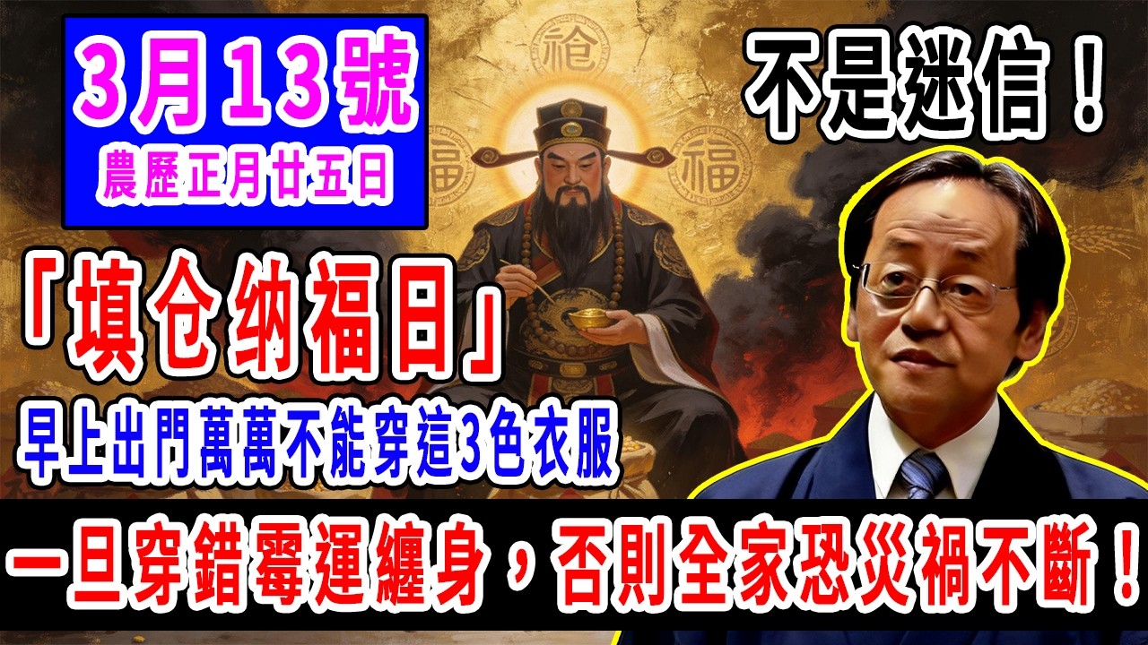 不是迷信！3月13號，農歷正月廿五日，「填仓纳福日」，早上出門萬萬不能穿這3色衣服，一旦穿錯，霉運纏身，否則全家恐災禍不斷！