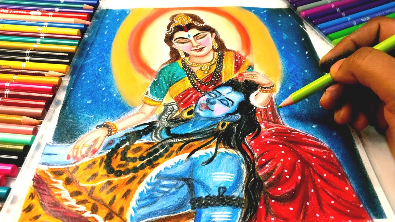 Lord Shiv Parvati Drawing/How to color lord shiv Parvati/Mahadev Drawing/Shiv Parvati Colour Drawing