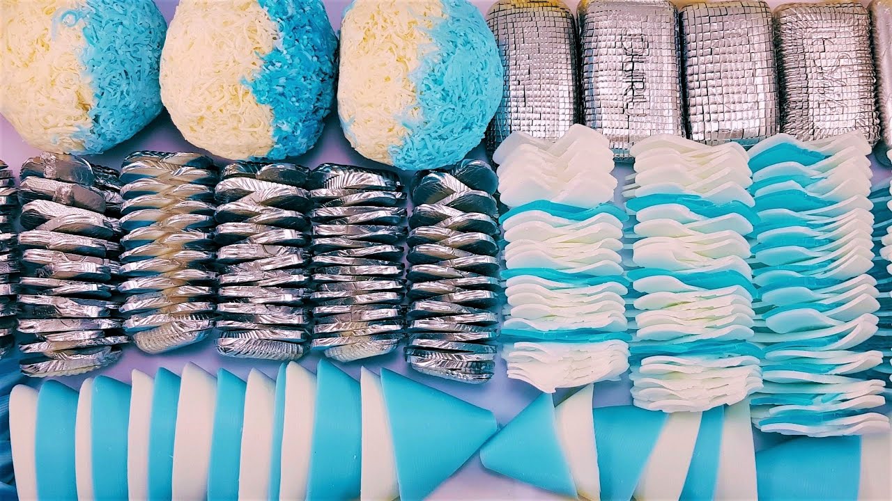 Blue spirals, balls,cones💙🤍💙Dry soap crashing💙🌹💦satisfying video 😋no talking#asmrrelax