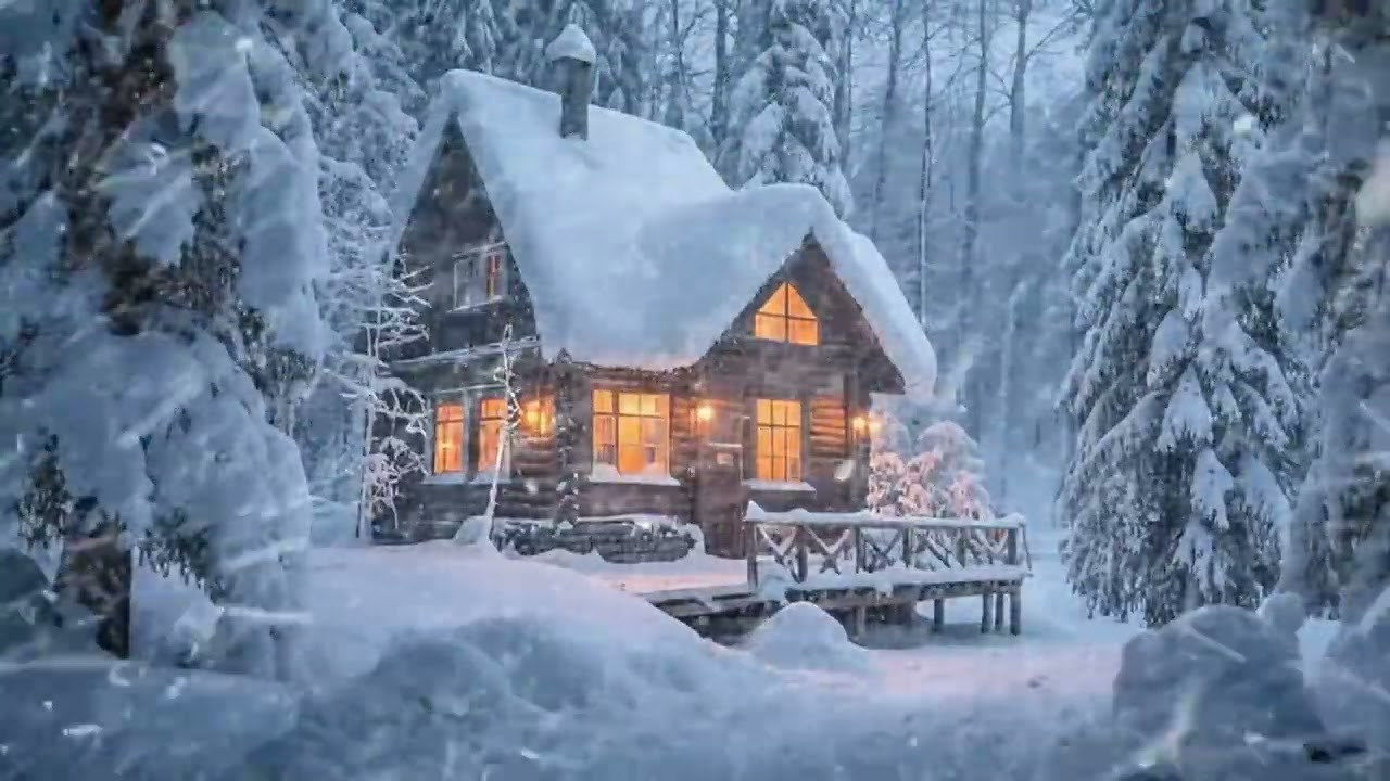 森林小屋被暴风雪包围，听着猛烈风雪声入眠吧