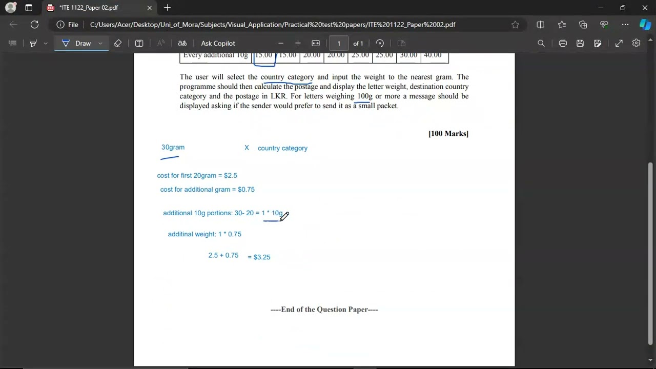 University of Moratuwa (UoM) 1st Semester - Practical Test Past Paper: Airmail Postage Calculator